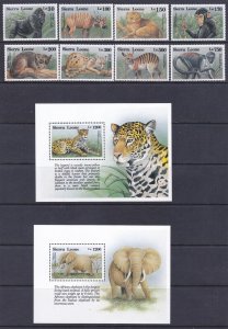 Sierra Leone 1647-56 MNH 1993 Wild Animals Full Set w/2 Souvenir Sheets VF