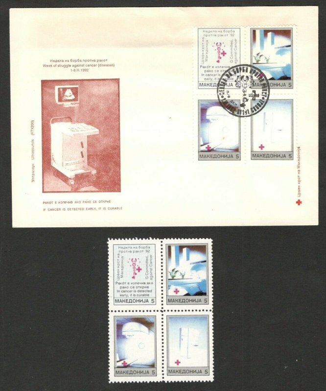 MACEDONIA - FDC + SET - RED CROSS - WEEK OF STRUGGLE AGAINST CANCER - 1992.