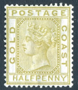 Gold Coast 1876 QV. 1/2d olive yellow. Mint. LH. Crown CC. SG4.