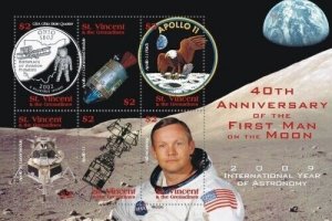 St. Vincent 2009 - SC# 3660 First Man on Moon, Space - Sheet of 6 Stamps - MNH