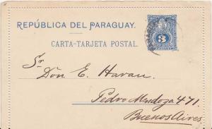 Paraguay 3c Numeral Letter Card with selvedge c1895 Aeropost, Paraguay to Bue...