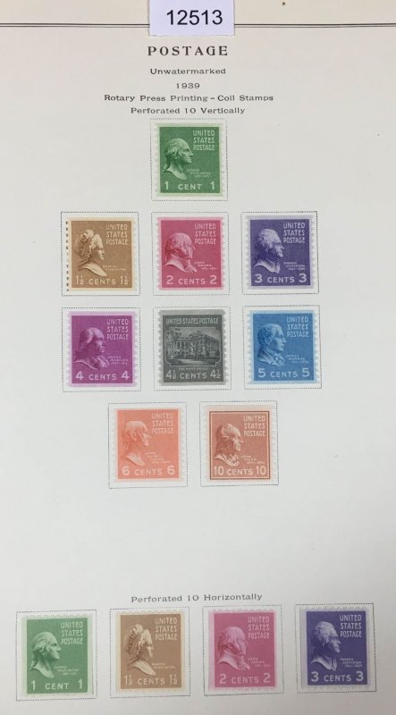 MOMEN: US STAMPS # 839 / 851 1939 MINT OG H COLLECTION LOT #12513