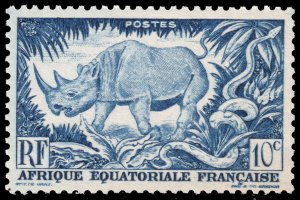 French Equatorial Africa #166  MNH - Black Rhinoceros and Python (1946)