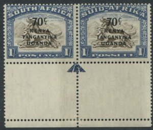 1941 K.U.T. 70c on 1/- pair, one with Crescent moon flaw (SG154a),