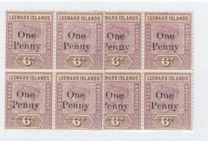 LEEWARD ISLANDS # 18-18a VF-MNH BLOCKS OF 4 6d CAT VALUE $45+