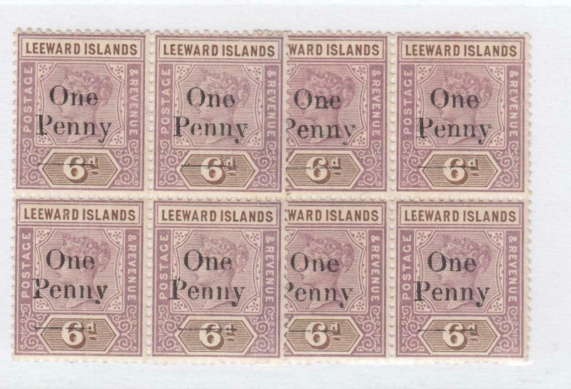 LEEWARD ISLANDS # 18-18a VF-MNH BLOCKS OF 4 6d CAT VALUE $45+