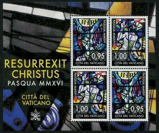 HERRICKSTAMP NEW ISSUES VATICAN CITY Sc.# 1612C Easter 2016 Stained Glass S/S