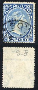 Falkland Is SG28 2 1/2d Dull Blue Fine used Cat 38 pounds