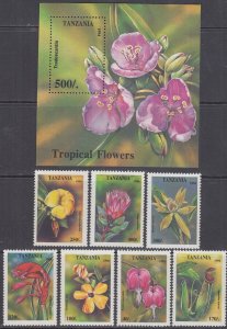 TANZANIA Sc # 1303-10 CPL MNH SET of 7 + S/S - TROPICAL FLOWERS