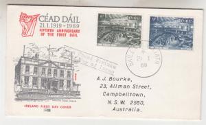 IRELAND, 1969  National Parliament pair on Illustrated fdc. to Australia.