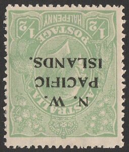 NEW GUINEA - NWPI 1918 KGV ½d, misplaced & SINGLE WATERMARK INVERTED. MNH **.