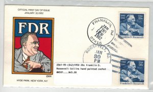 1982 COLLINS HANDPAINTED FDC #1950 FDR FRANKLIN ROOSEVELT DUAL CANCEL !! Was $45