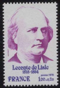 France 1978 Sc B508 Poet Charles M Leconte de Lisle Stamp NH