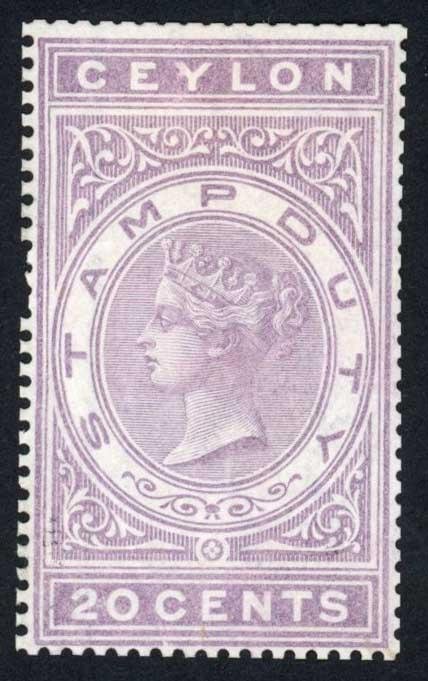 Ceylon Stamp Duty BF51 50c Lilac wmk CA 