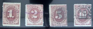 Scott #J22,23,25&J26 - Bright Claret - Postage Due Stamps Lot - Used - 1891