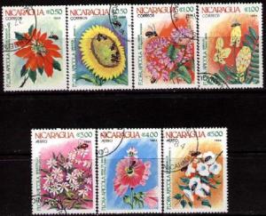 7 Different Flowers, Nicaragua stamp SC#1337-1343 used set