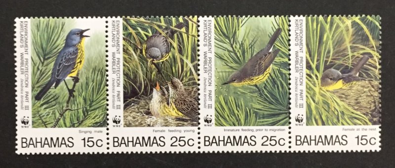 Bahamas 1995 #829d Strip of 4, WWF Kirtland's Warbler, MNH.