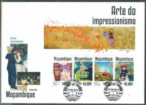 MOZAMBIQUE 2014 IMPRESSIONISM CAILLEBOTTE CASSATT RENOIR PISSARRO  SHEET  FDC