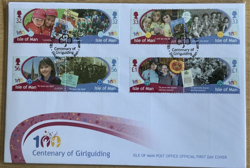 ISLE OF MAN FDC 2010 GIRL GUIDES SET AND MINIATURE SHEET