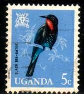 Bird, Black Bee Eater, Uganda stamp SC#97 used