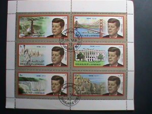 SHARJAH-1972 JOHN F. KENNEDY & THE BEAUTY OF AMERICA CTO MINI SHEET- VERY FINE