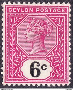 CEYLON 1899 QV 6 cents Rose & Black SG259 MH