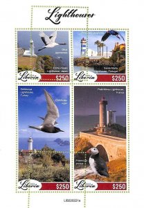 A9029 - LIBERIA - MISPERF ERROR Stamp Sheet - 2022 - Birds, Lighthouses-