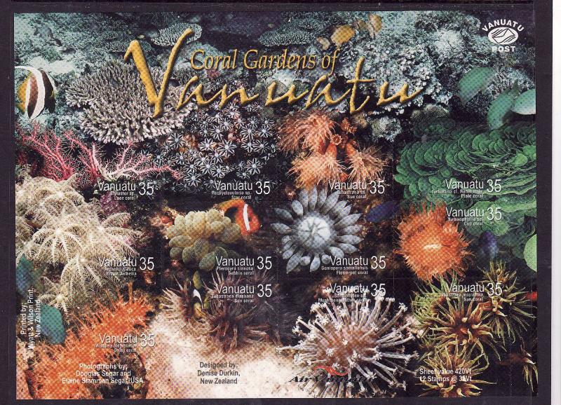 Vanuatu-Sc#874-Unused NH sheet-Marine Life-Corals-2005-