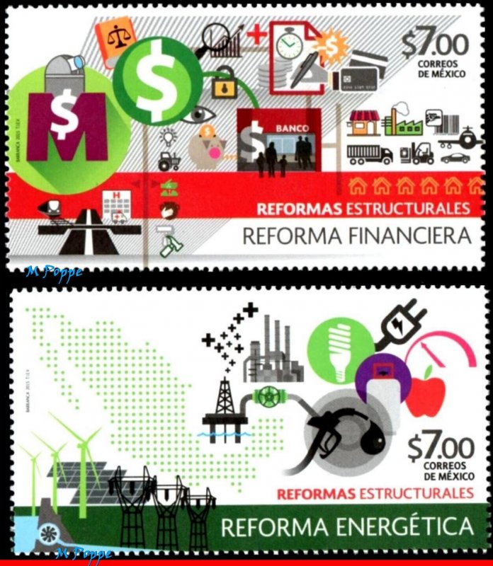 2976-2989 MEXICO 2015 STRUCTURAL REFORMS OF MEXICO, SET COMPLETE MNH