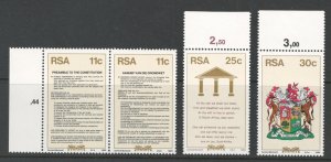 South Africa 1984 New Constitution Scott # 638 - 641 MNH