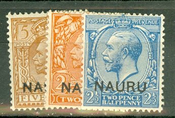 B: Nauru 1-12 mint missing #3 CV $47; scan shows only a few