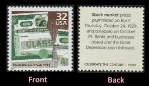 US 3184o Celebrate the Century 1920s Stock Market Crash 32c single MNH 1998