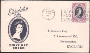 MALAYA MALACCA 1953 Coronation FDC used in SINGAPORE.......................B2737