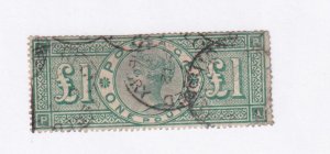 GB # 124 VF-LIGHTLY USED £1 QUEEN VICTORIA