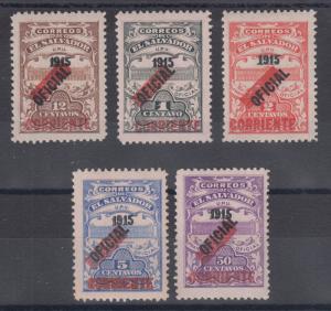 Salvador Sc 444/449 MLH. 1917 overprints on Official stamps, fresh