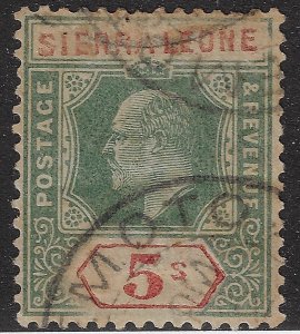 Sierra Leone, 1908 KEVII 5 Sh. fake. SG 110/Scott 88. Country name chemic (a2055