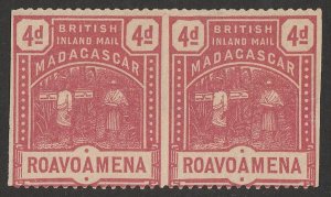 MADAGASCAR - BRITISH CONSULAR 1895 Runners 4d red pair IMPERF vertically.