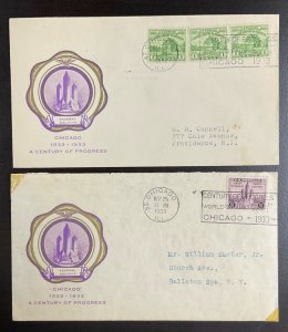 728-729 Two Linprint  Cachets 1933 Century of Progress FDC P-4a