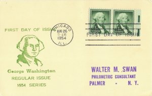 1954 FDC, #1031b, 1c George Washington, Meter Digest