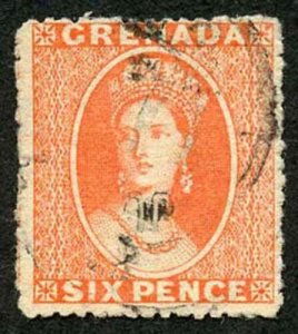 Grenada SG17 6d Deep Vermilion Wmk small Star Intermediate perf 15 Cat 38 pounds 