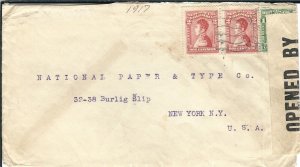 Medellin, Colombia to New York, NY 1917 Censored (C4623)