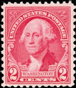 1932 2c Washington, Gilbert Stuart, Carmine Rose Scott 707 Mint F/VF NH