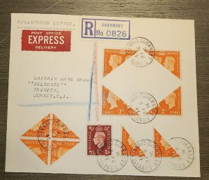 1941 Express Registered England Bisect Cover Guernsey Channel Islands Belmonte