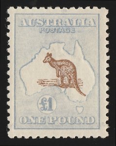 AUSTRALIA 1915 Kangaroo £1 Brown & dull blue 3rd wmk VARIETY DOUBLE FRAME CERT 