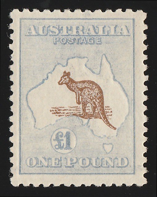 AUSTRALIA 1915 Kangaroo £1 Brown & dull blue 3rd wmk VARIETY DOUBLE FRAME CERT 