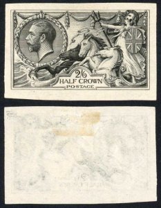 1913 2/6 Seahorse Colour trial in black thin ungummed JAS WRIGLEY LD-219 paper