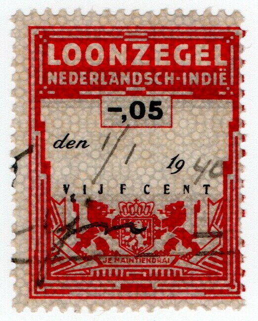 (I.B) Netherlands Indies Revenue : Wages Tax 5c  (Loonzegel)