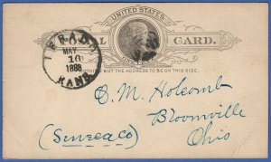 UX9/S8 1886 1c postal card, Scarce LERADO, KS KANSAS Cancel (1884-1904)