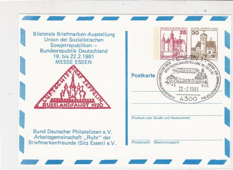 Germany 1981 Return Flight Cancel Zeppelin over City Slogan Stamps Card Ref25285