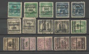 30 BRIDGEPORT CONN. Precancels on Vintage U.S. Stamps